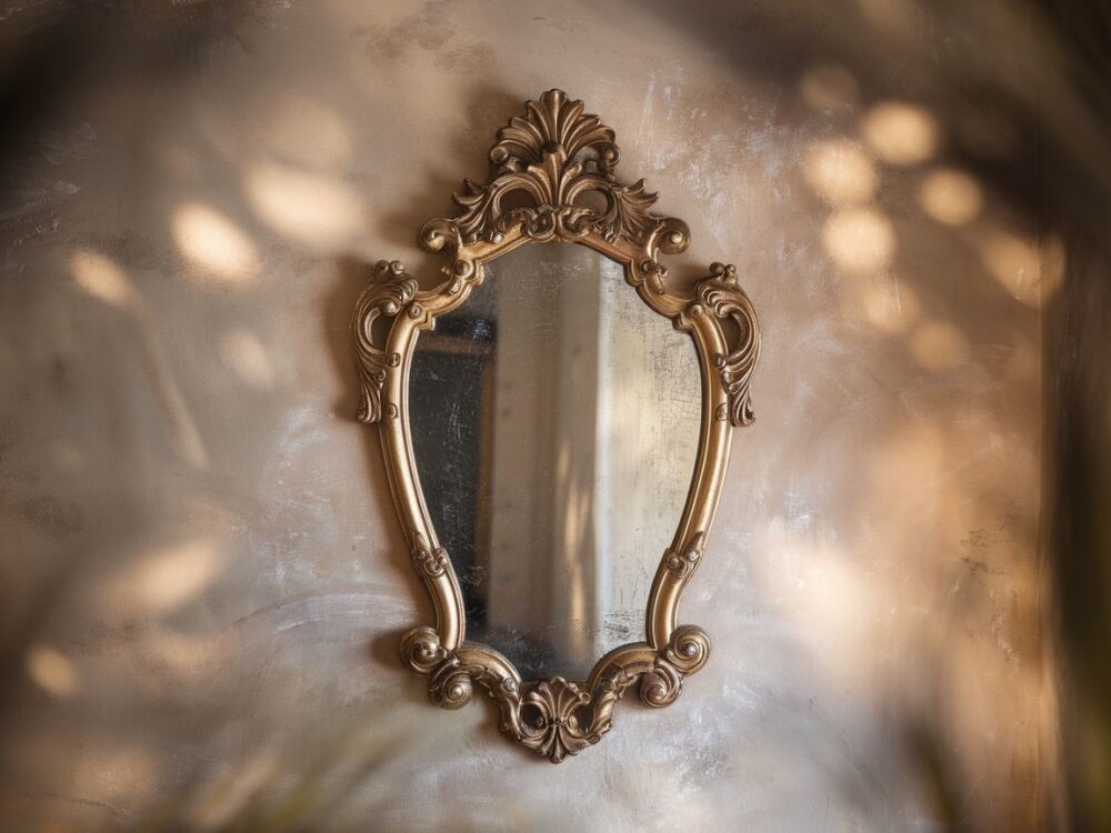 Lustro na tle rustykalnej ściany