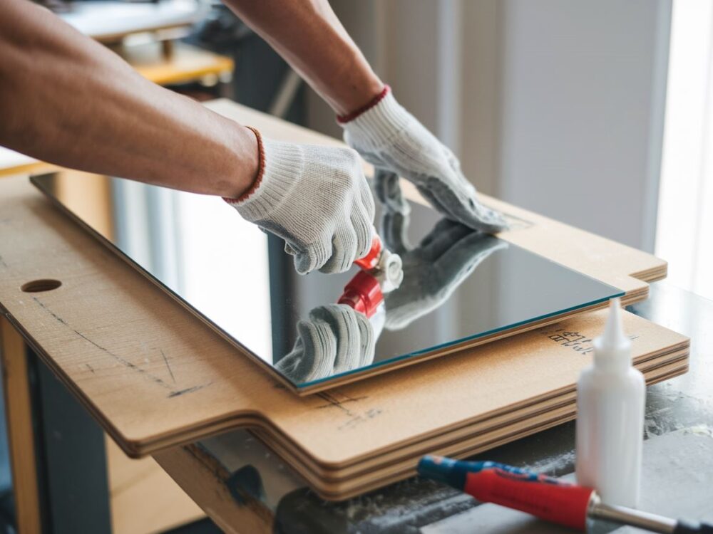 aplikacja kleju na lustro