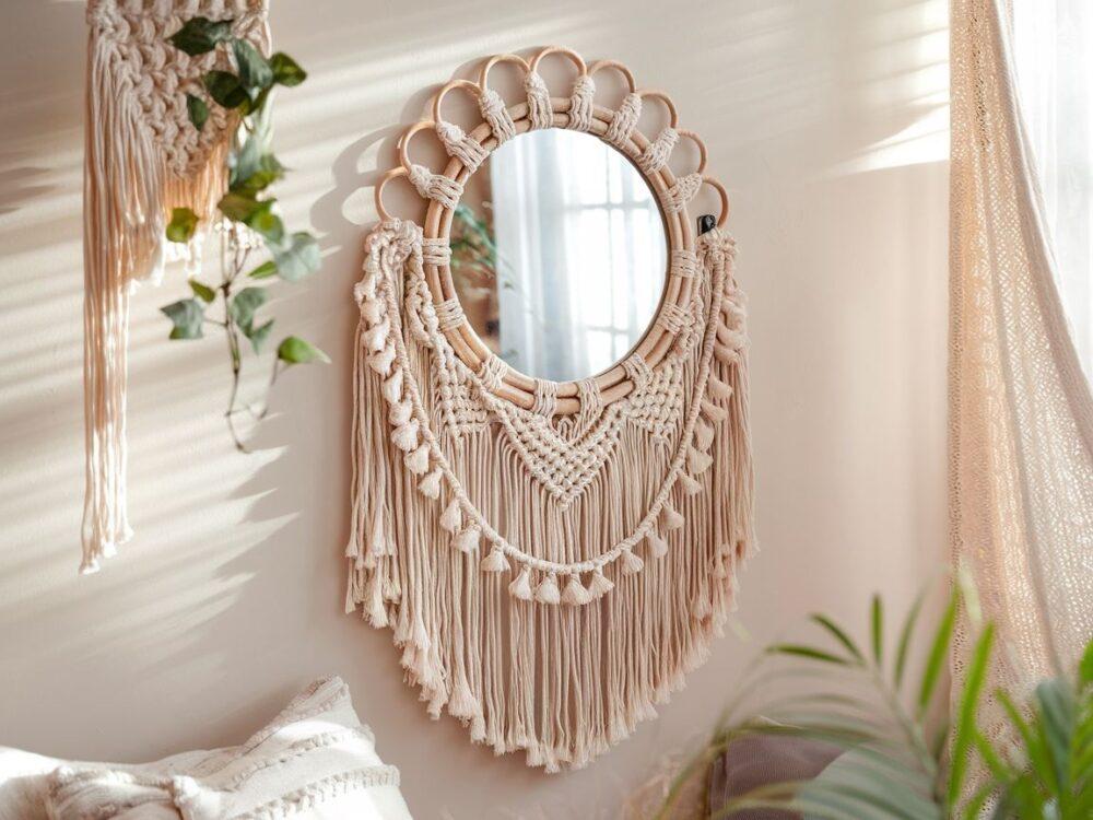 boho lustro na jasnej ścianie