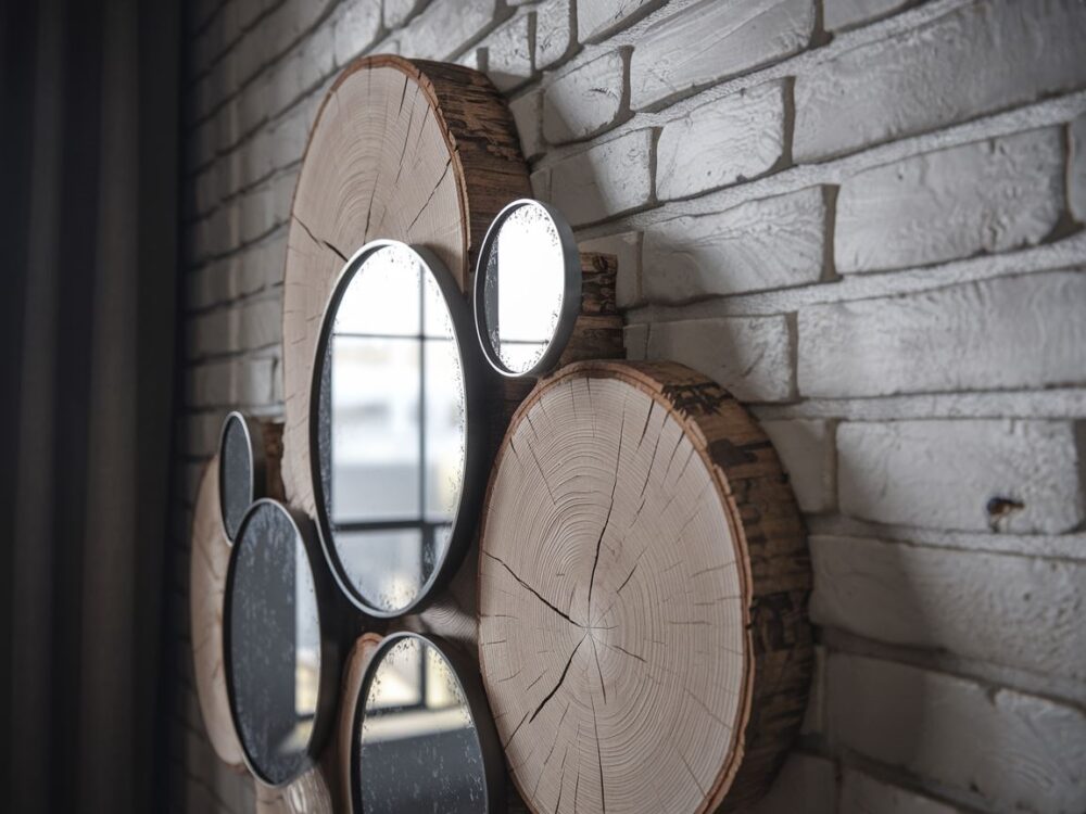 dekoracja ścienna drewno lustro