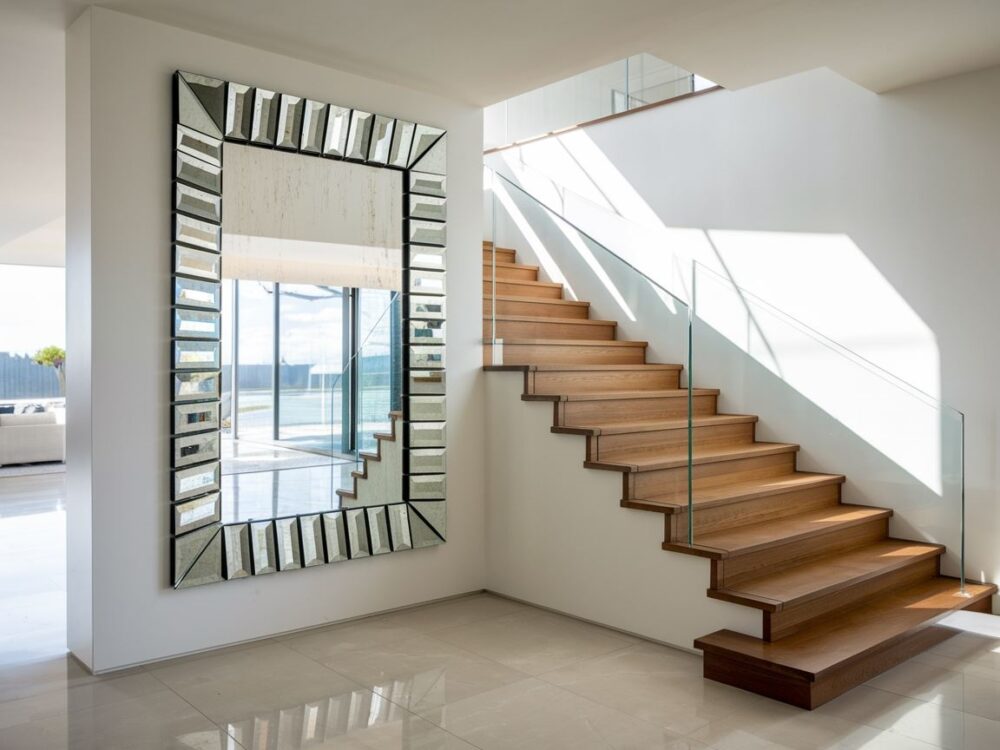 duże lustro przy schodach
