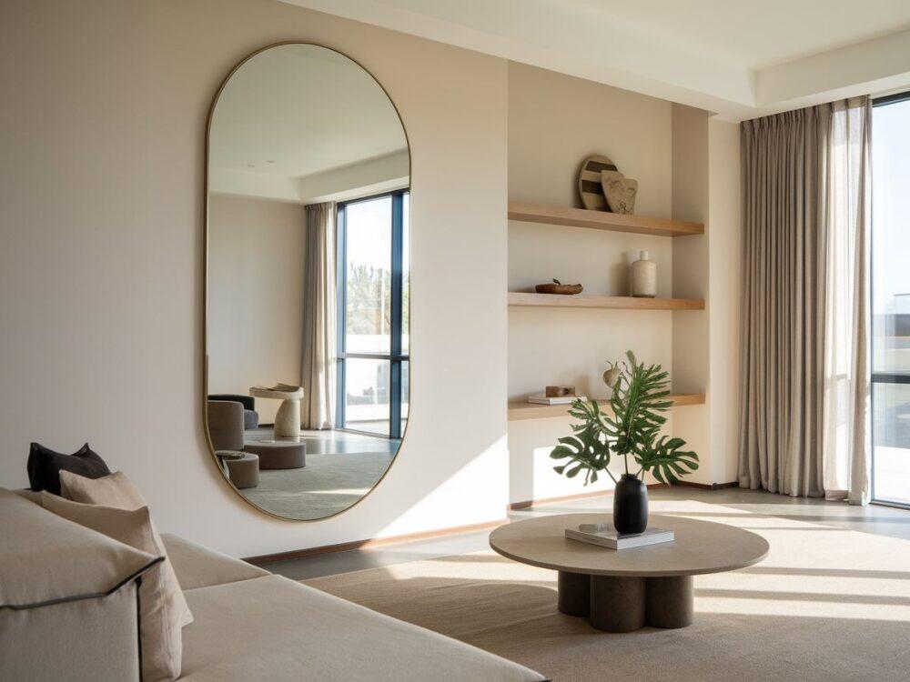 duże lustro w nowoczesnym wnętrzu