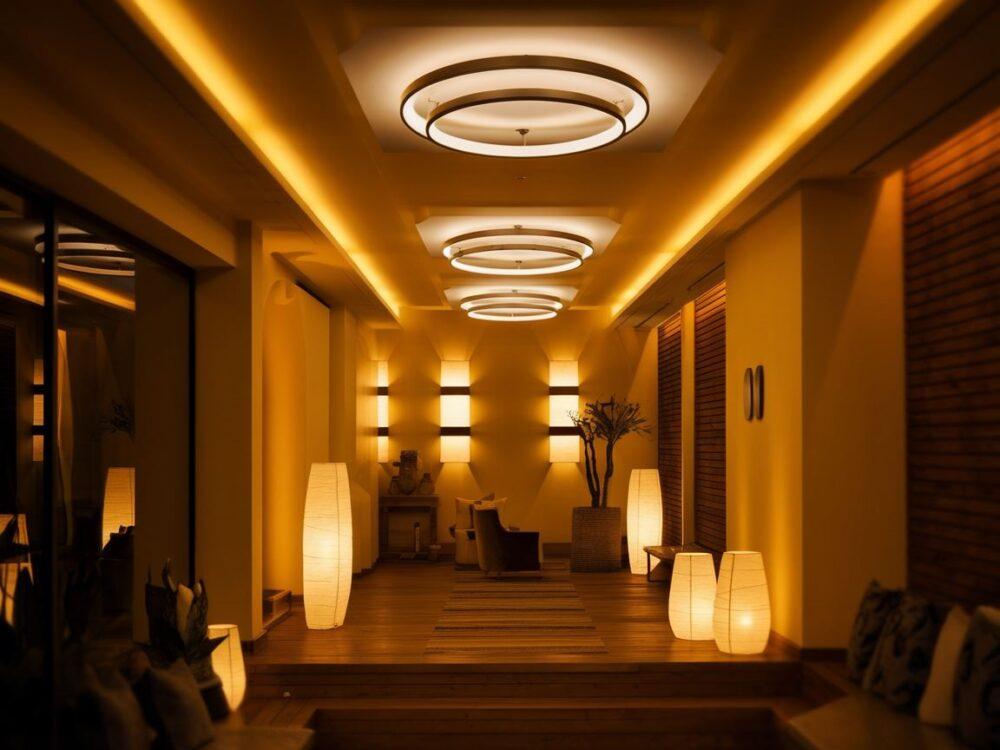 jasny przedpokój z lampami