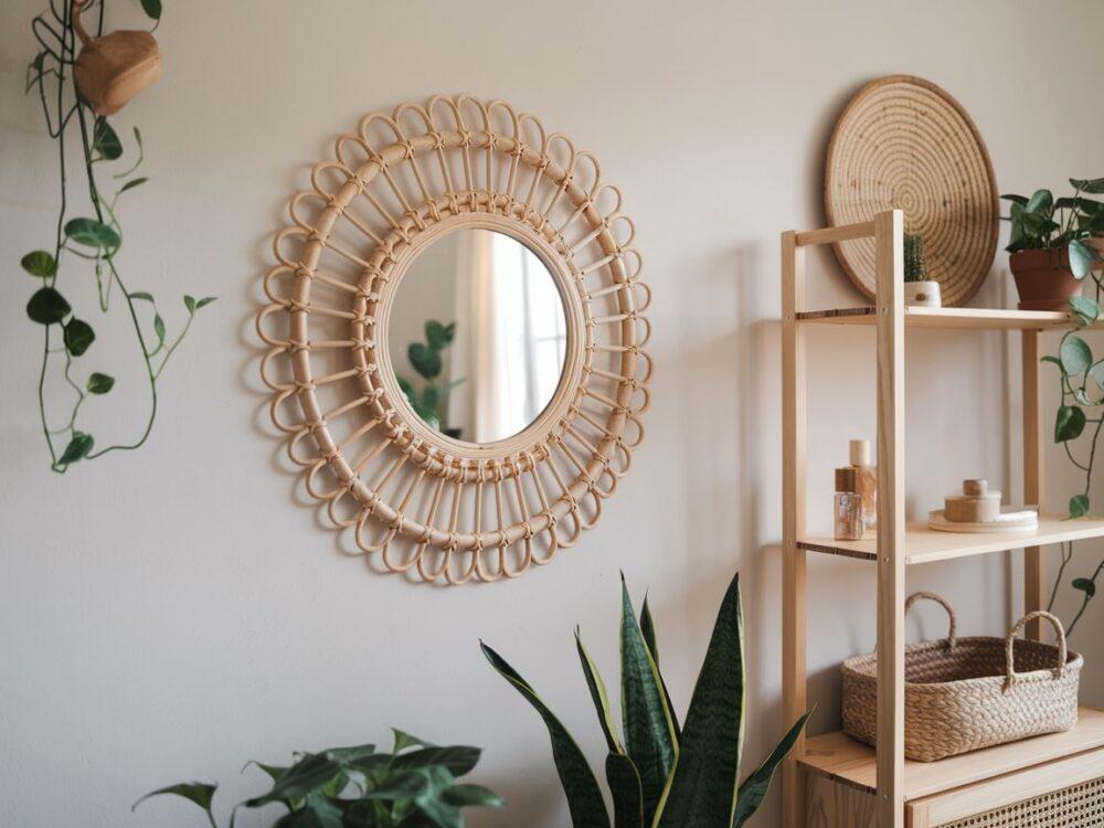 lustro boho na ścianie