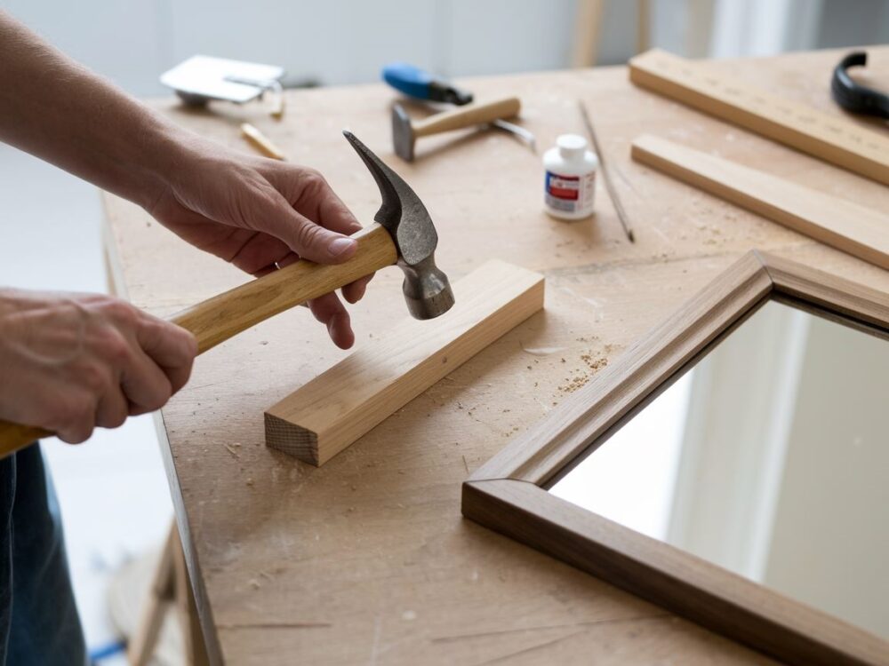 lustro z drewnianą ramą