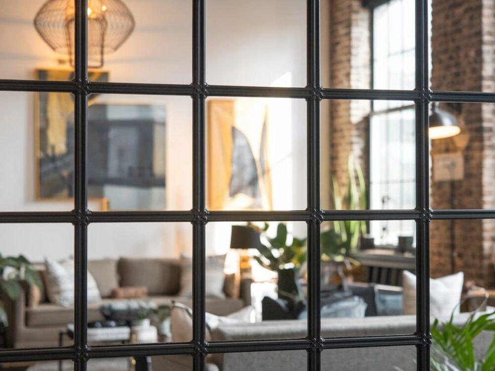 nowoczesne lustro z czarną ramą