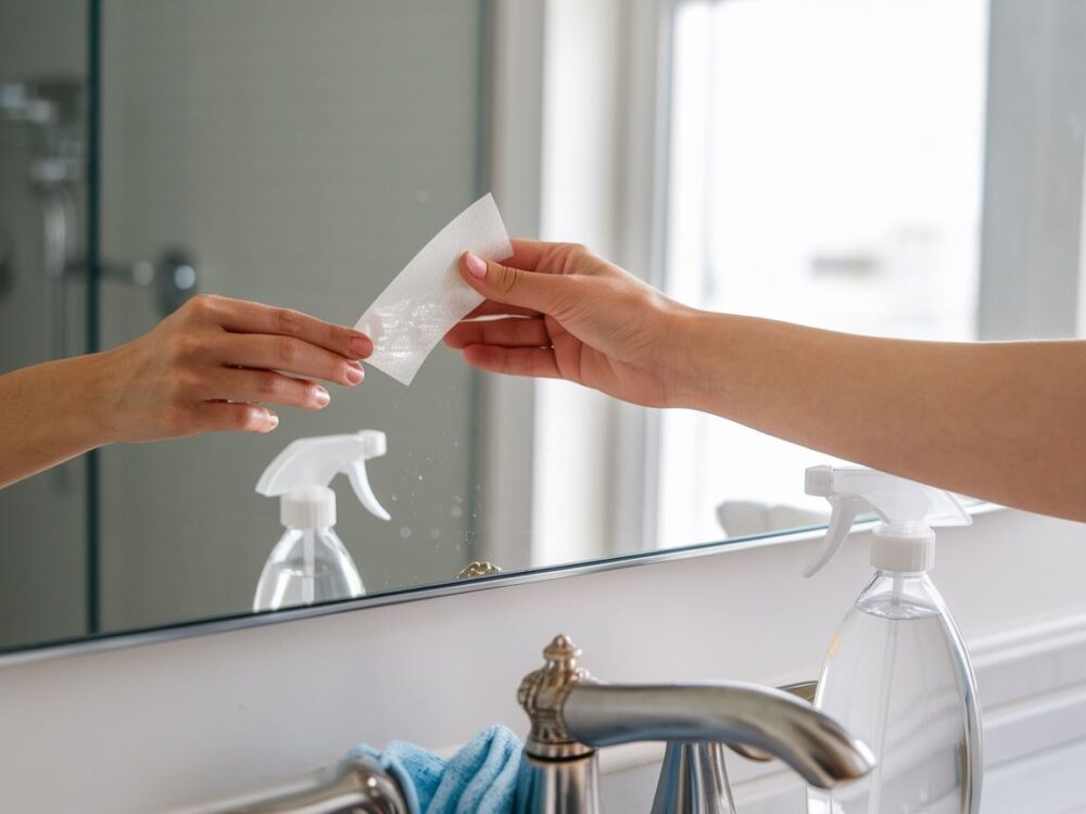 pozostałości kleju na lustrze