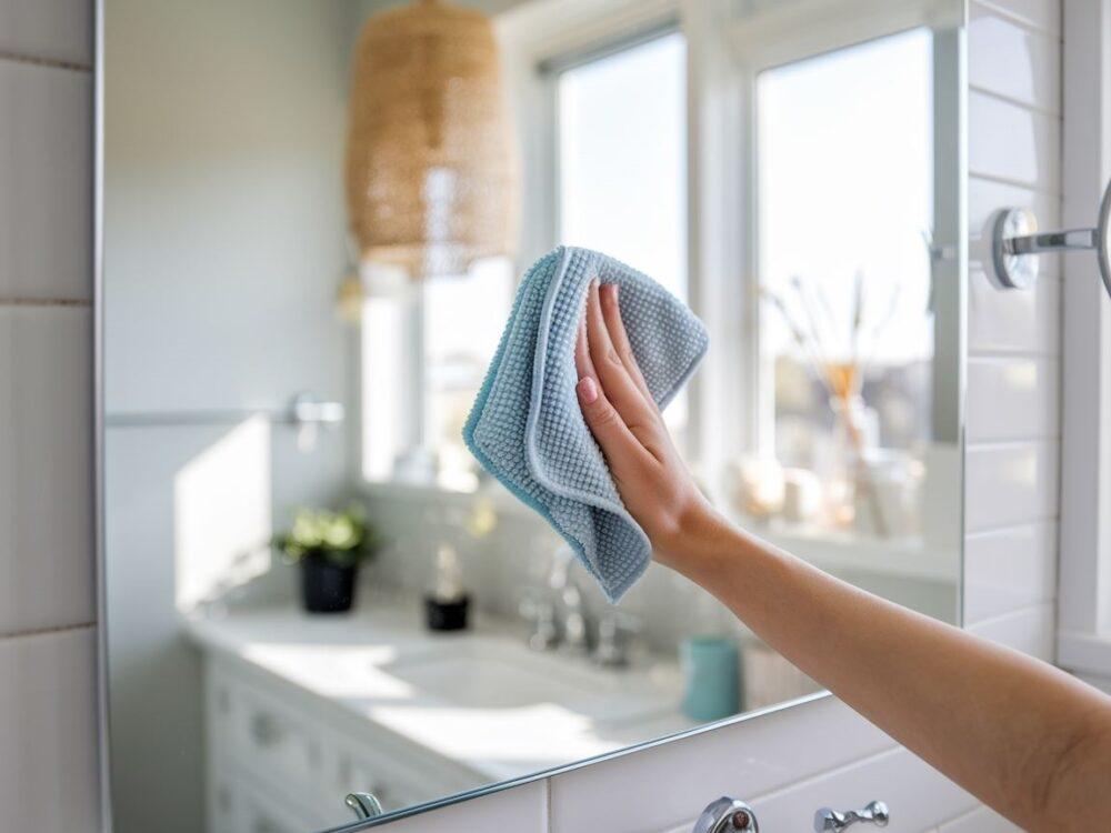 ręka wycierająca lustro