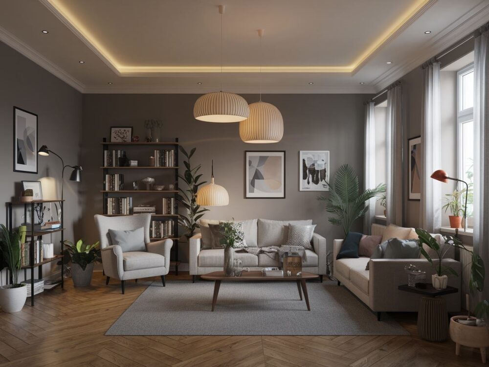 światło w salonie wieczorem