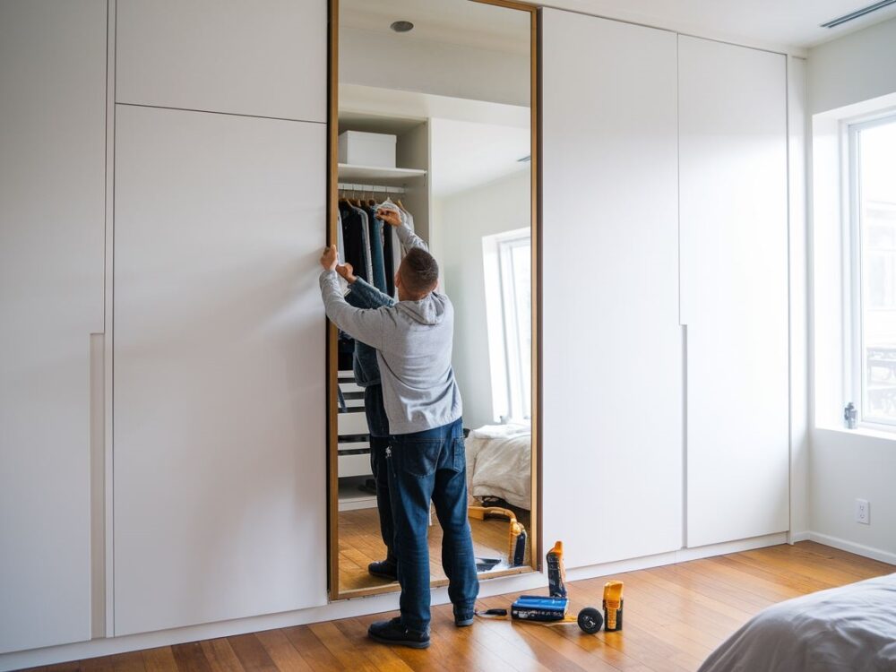 szafa z zamontowanym lustrem